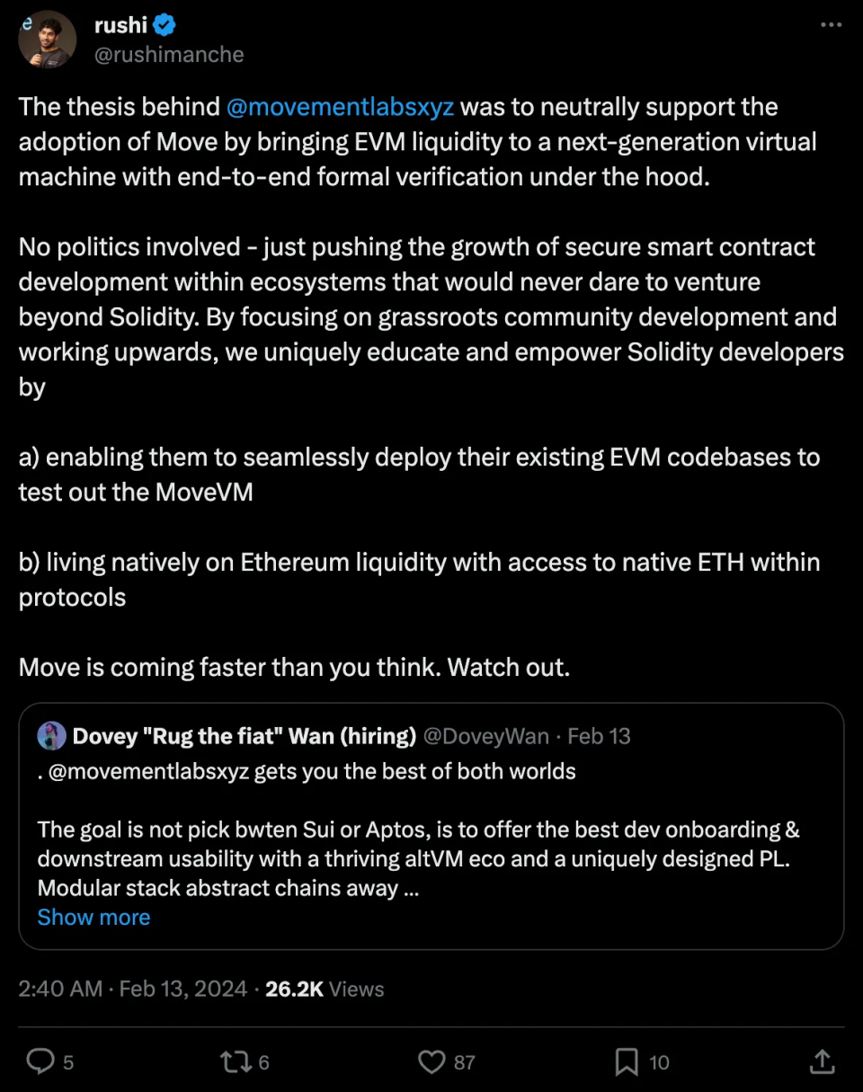 Movement Labs与联合创始人Rushi Manche的合作关系终止及新公司的成立